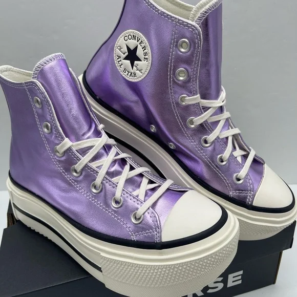Converse CTAS Lift Double Stack Hi Metallic Lilac Lavender Platform High Top - Picture 3 of 16